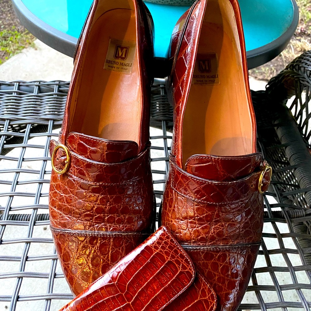 Bruno Magli Alligator Men’s shoes matching coin wallet